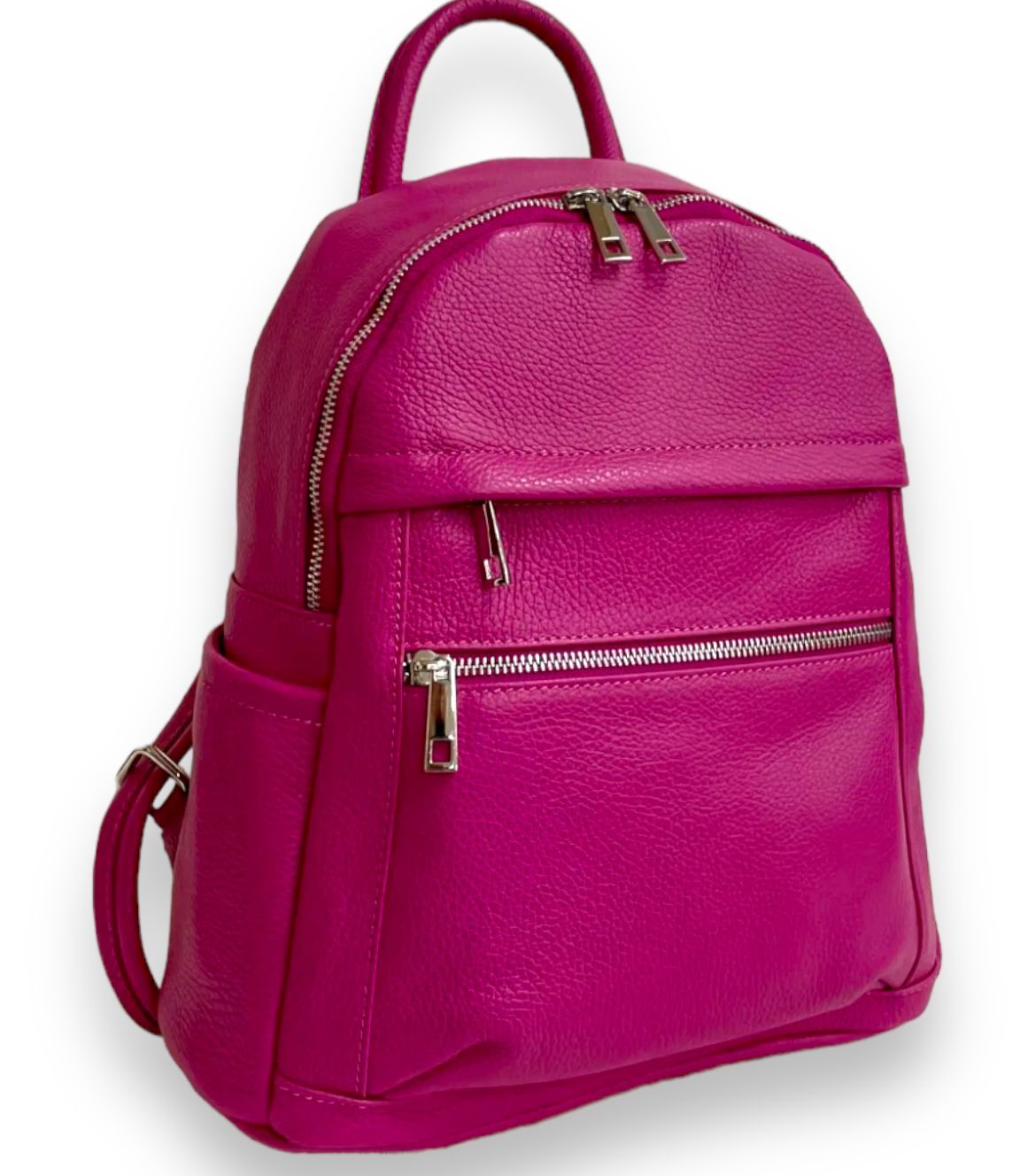 100% Pebble Leather Backpack - HOT PINK