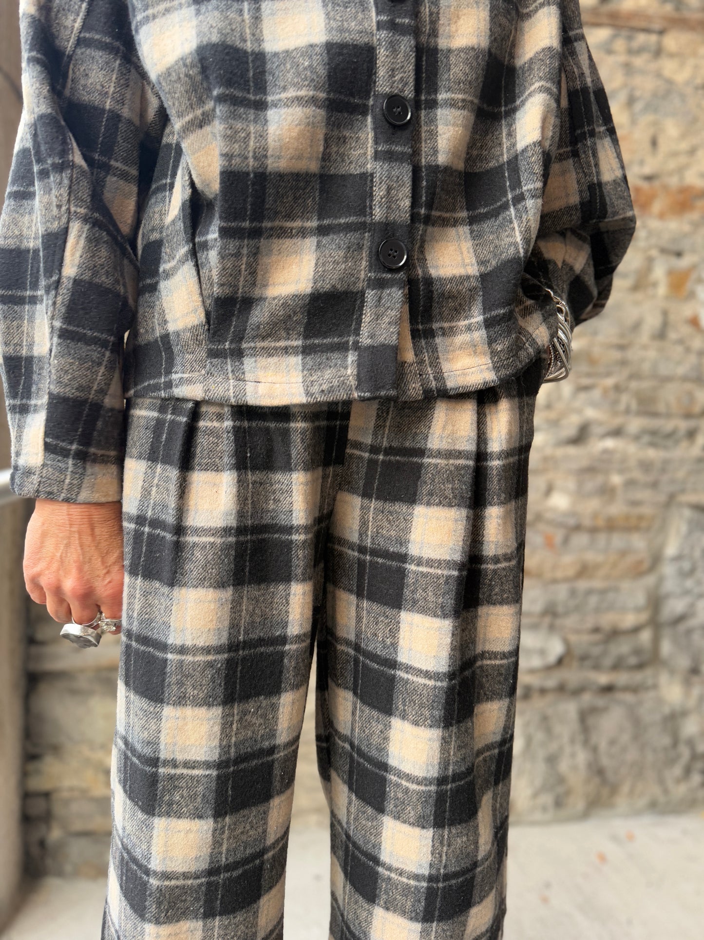 Black and Tan Flannel Shirt and Straight Leg Pant 2 Piece SET