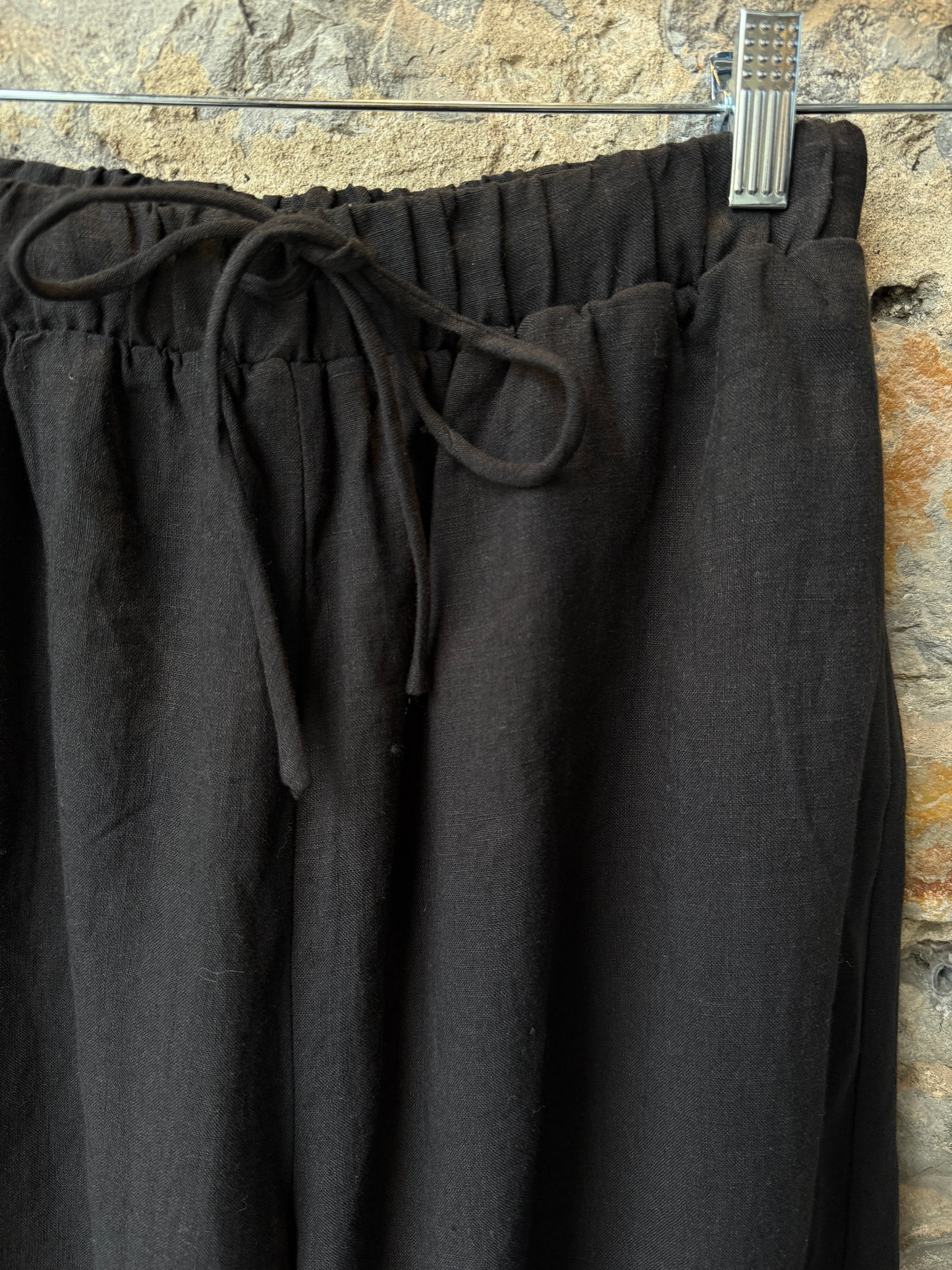 Hi Waist Black Linen Wide Leg Pant with POCKETS