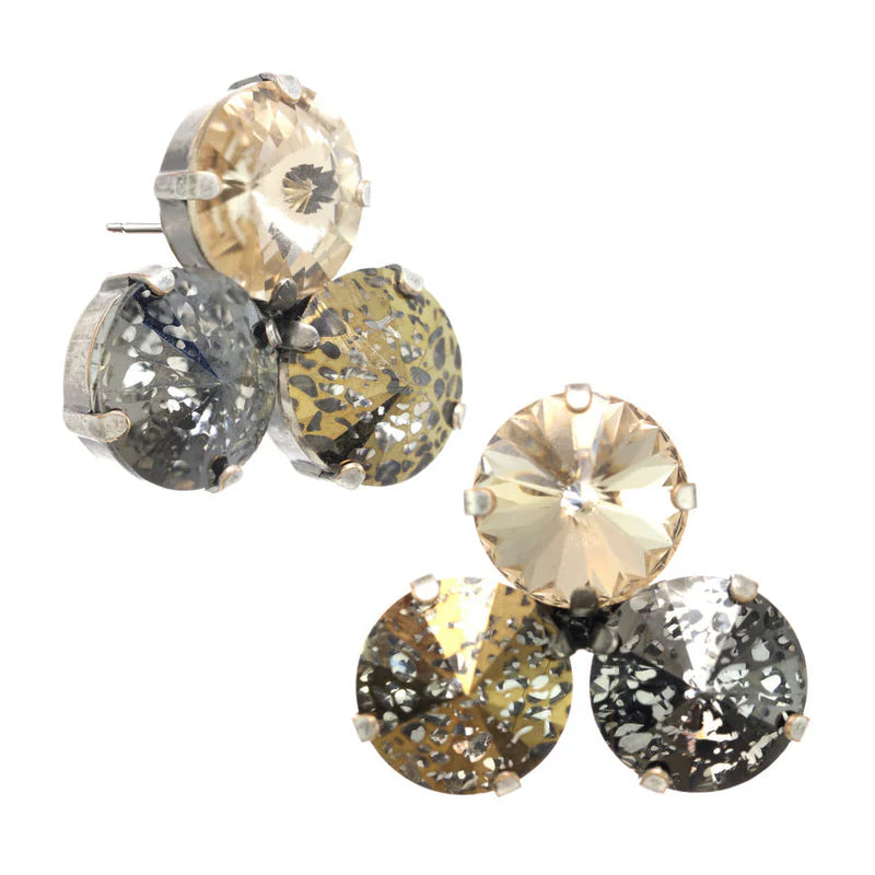 Metal Toned Crystal Antique Silver Cluster Stud Earring