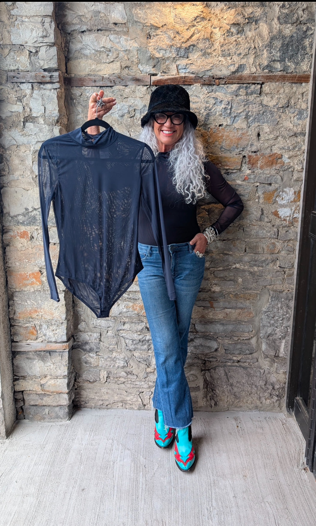 Mesh Mock Neck long sleeve - Dark Navy Blue