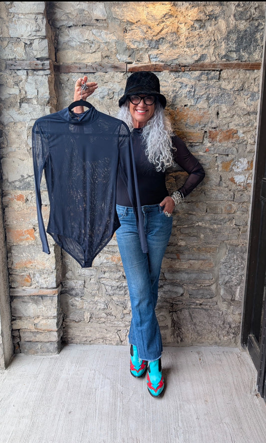 Mesh Mock Neck long sleeve - Dark Navy Blue