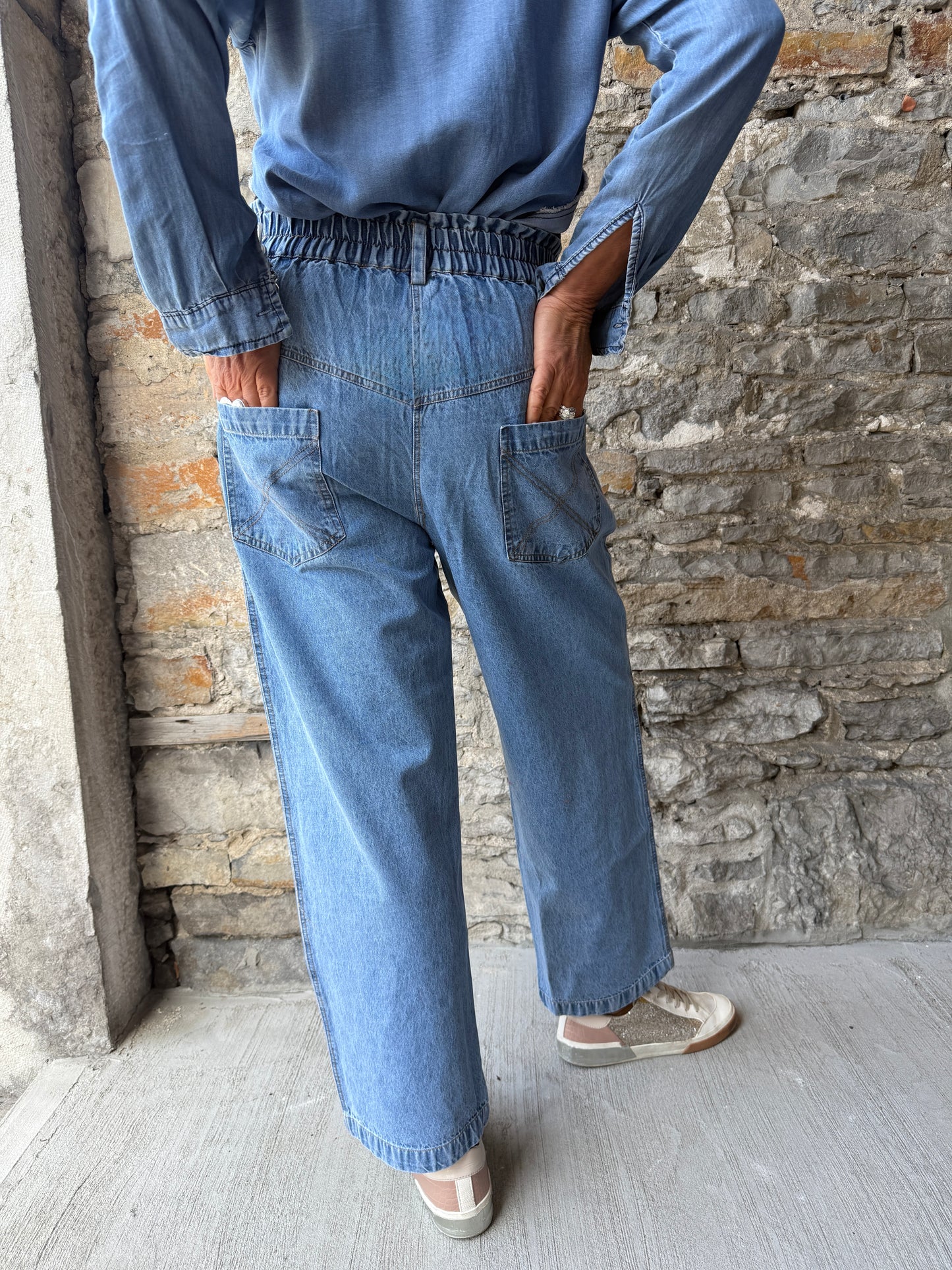 Hi Waist Multicolour Tapestry Jeans-Light Wash