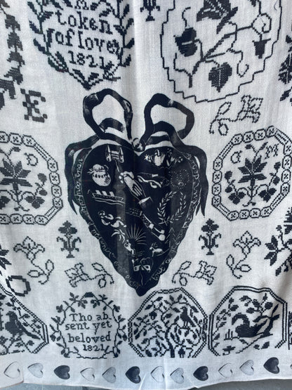 Oblong Black &Ivory Scarf- Embroidery pattern