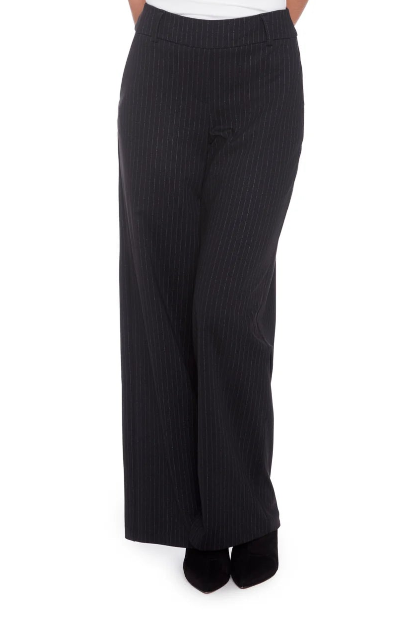 Pinstripe Wide Leg Ponte Pant with pockets- Black and White