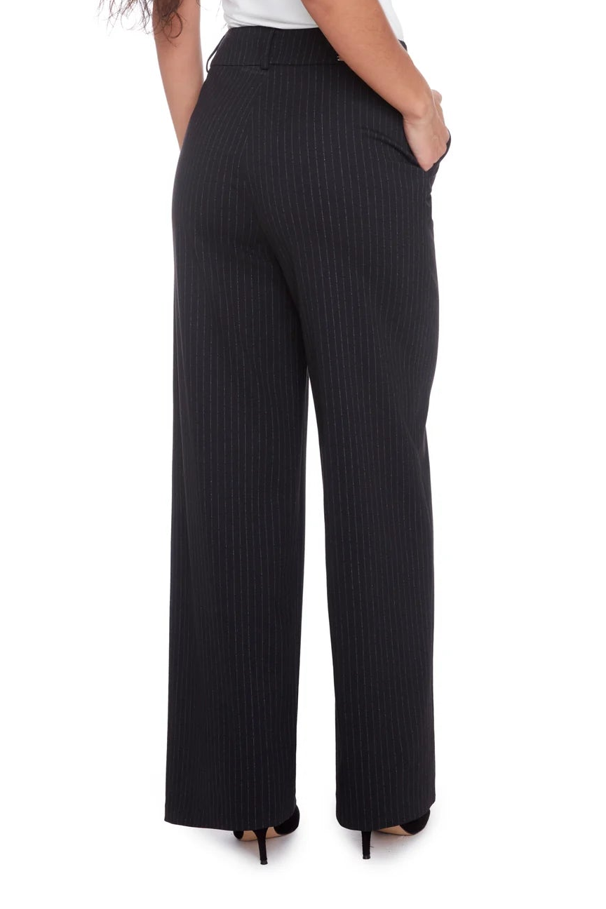 Pinstripe Wide Leg Ponte Pant with pockets- Black and White