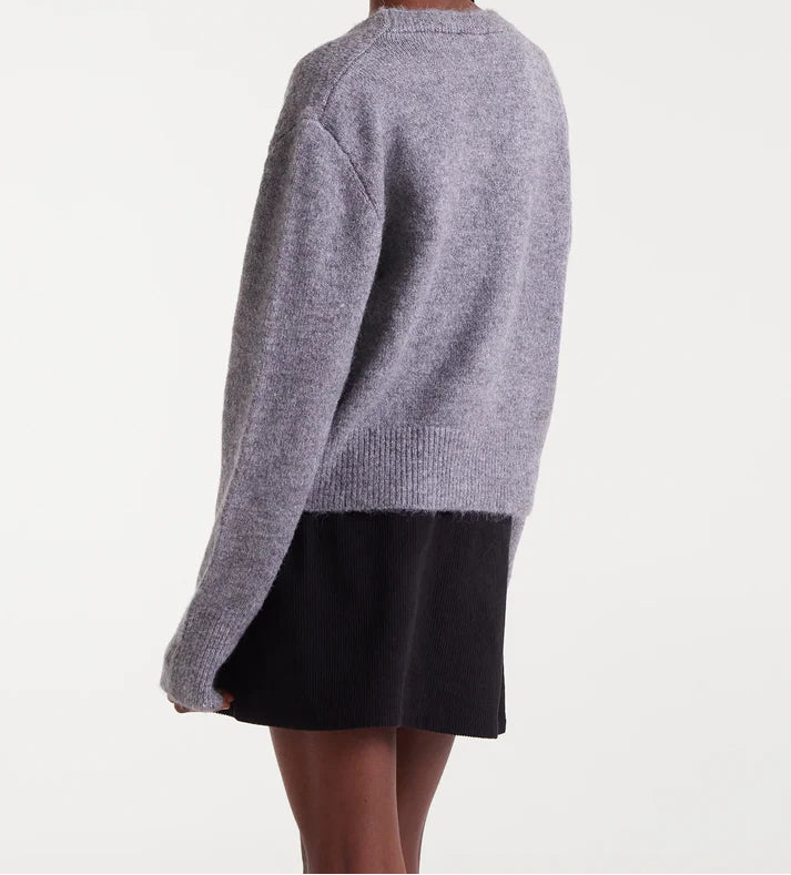 Grey Knit Cardigan with Multicoloured Velvet Buttons