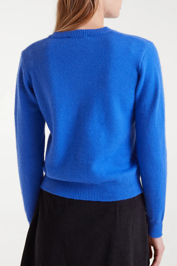 Blue Round Neck Knit Cardigan