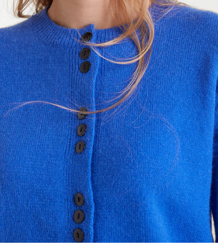 Blue Round Neck Knit Cardigan
