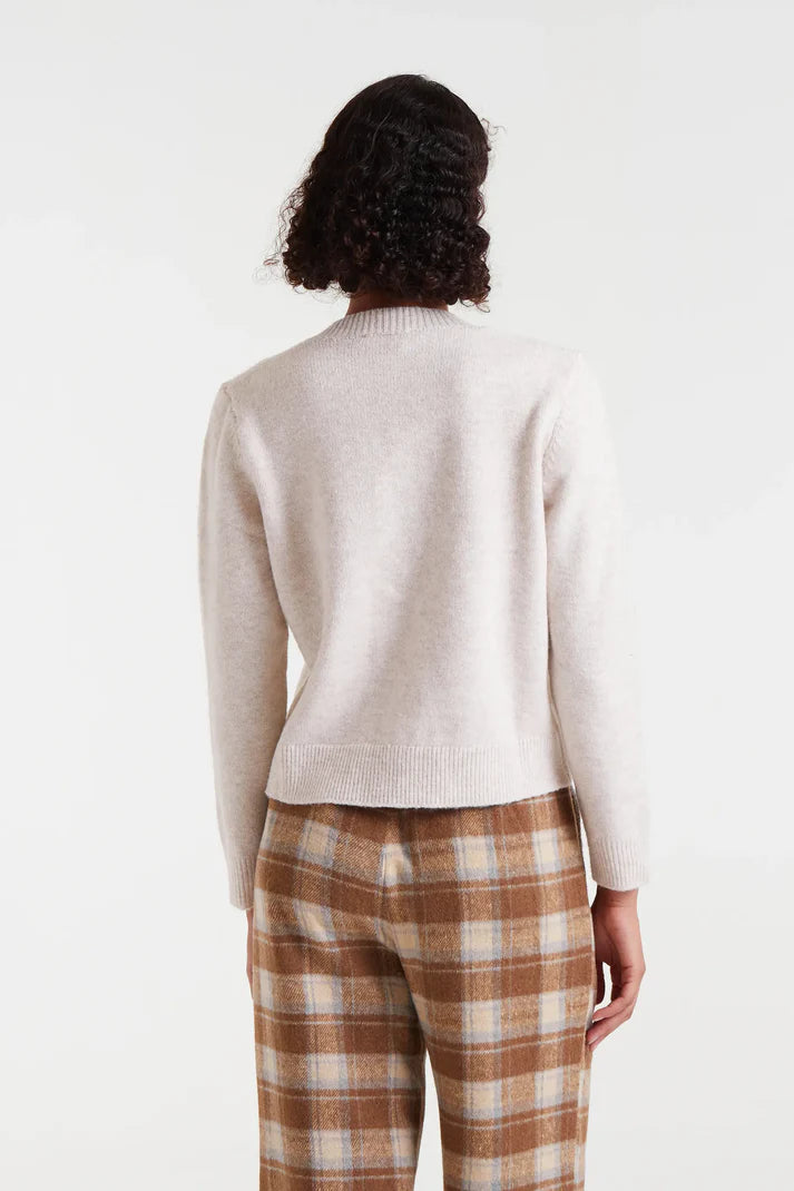 Beige Round Neck Knit Cardigan with Multicoloured Buttons
