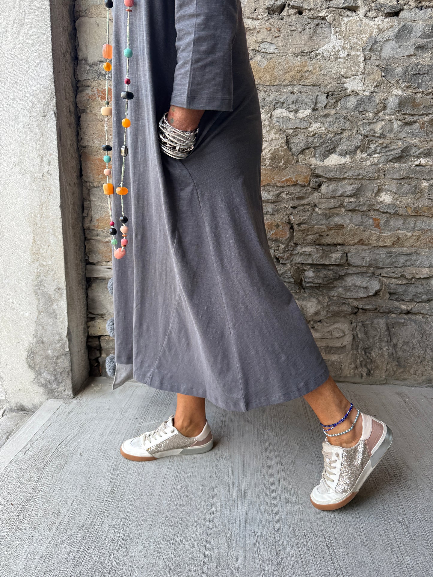 100% Cotton Oversized Hoody Midi length A line dress with pockets- SLATE GREY