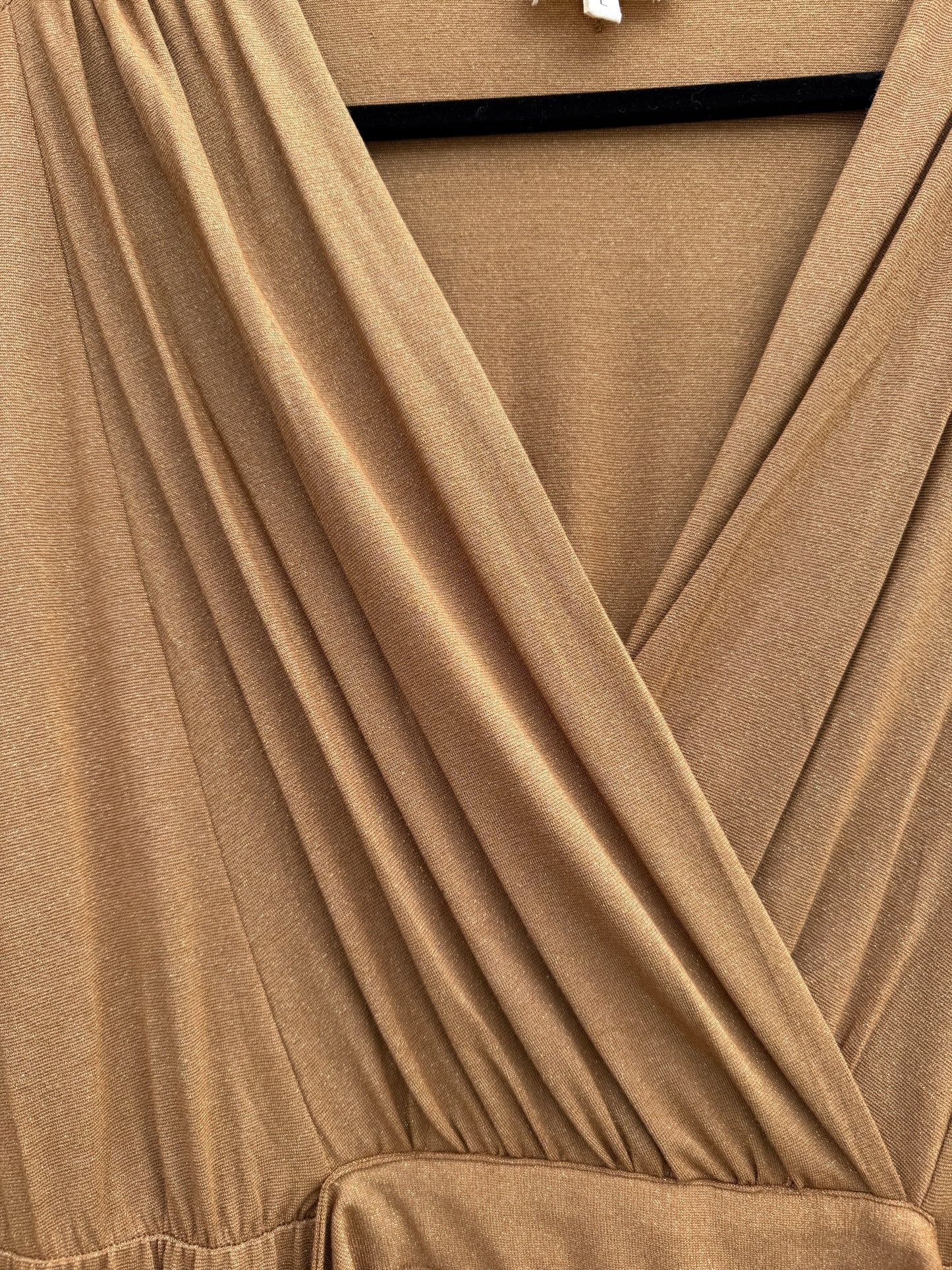 V neck Short Sleeve Wide Leg Jumpsuit- CAMEL with GOLD flecks