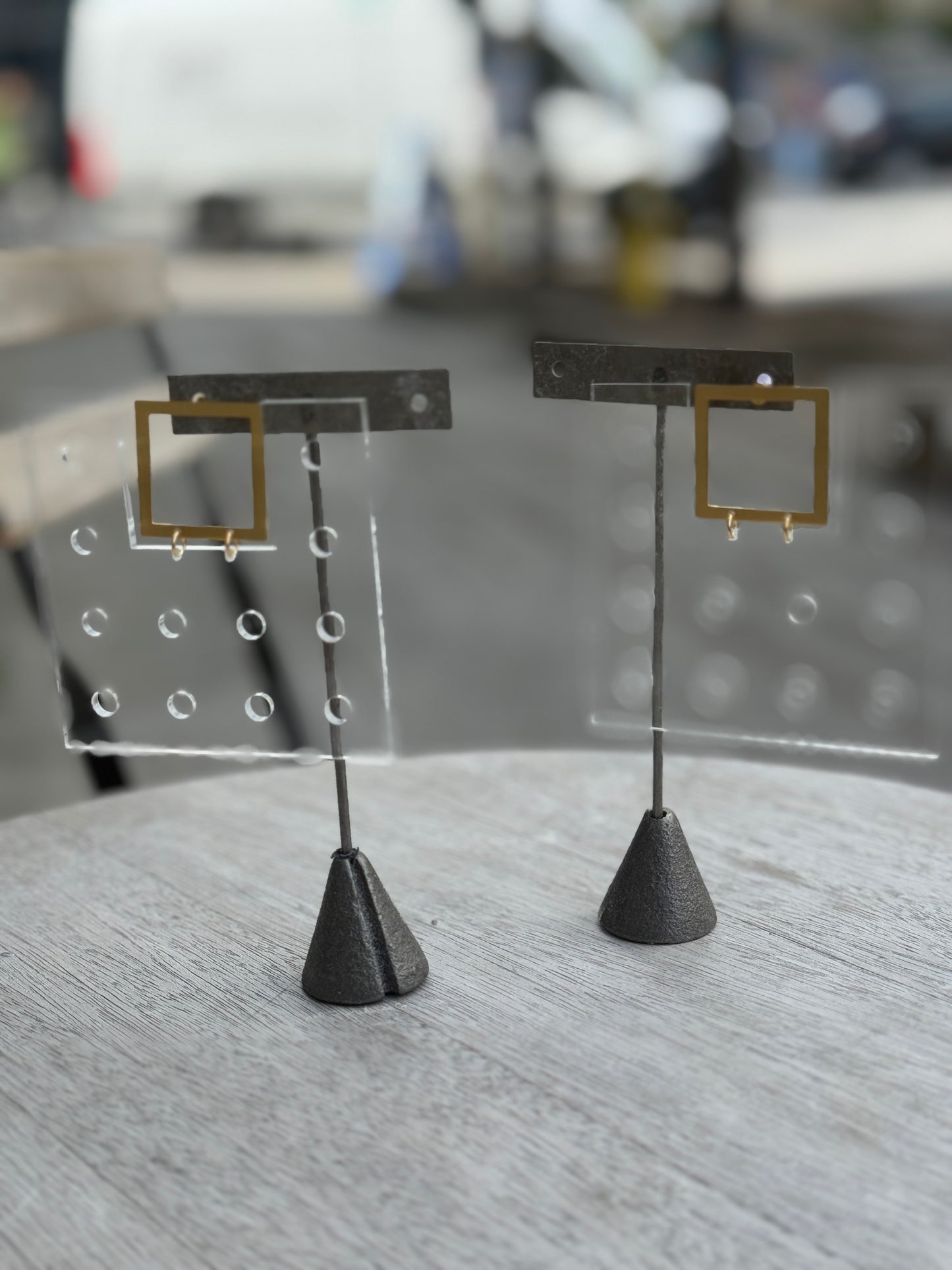 Large square lucite and gold STUNNING earrings