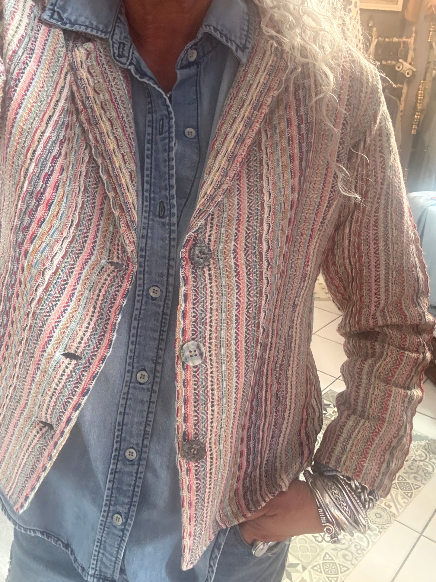 100% Cotton Multicolour Woven Tapestry Jacket Blazer