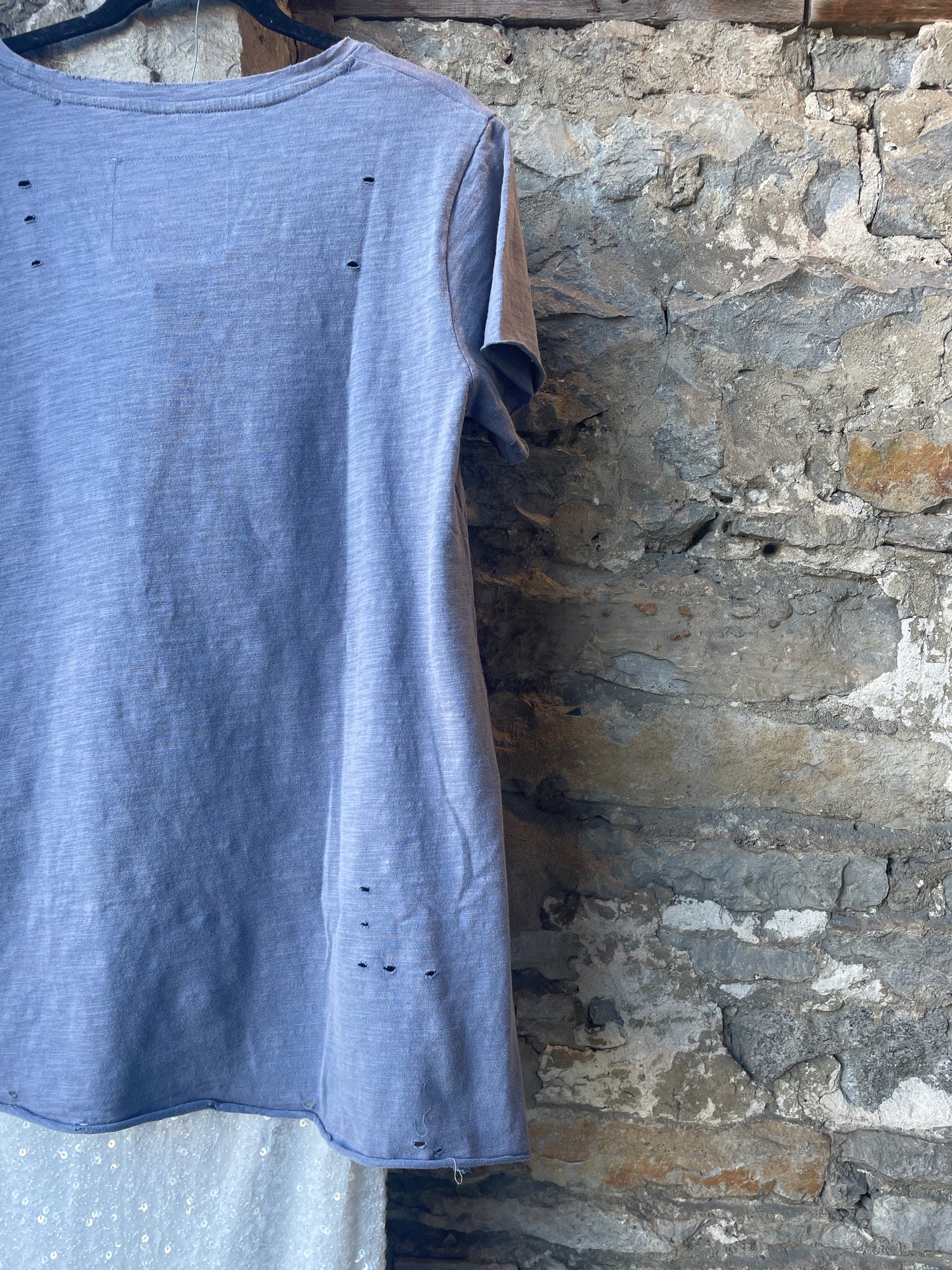 Handmade 100% Mineral Wash Cotton round neck T shirt - Washed Blue