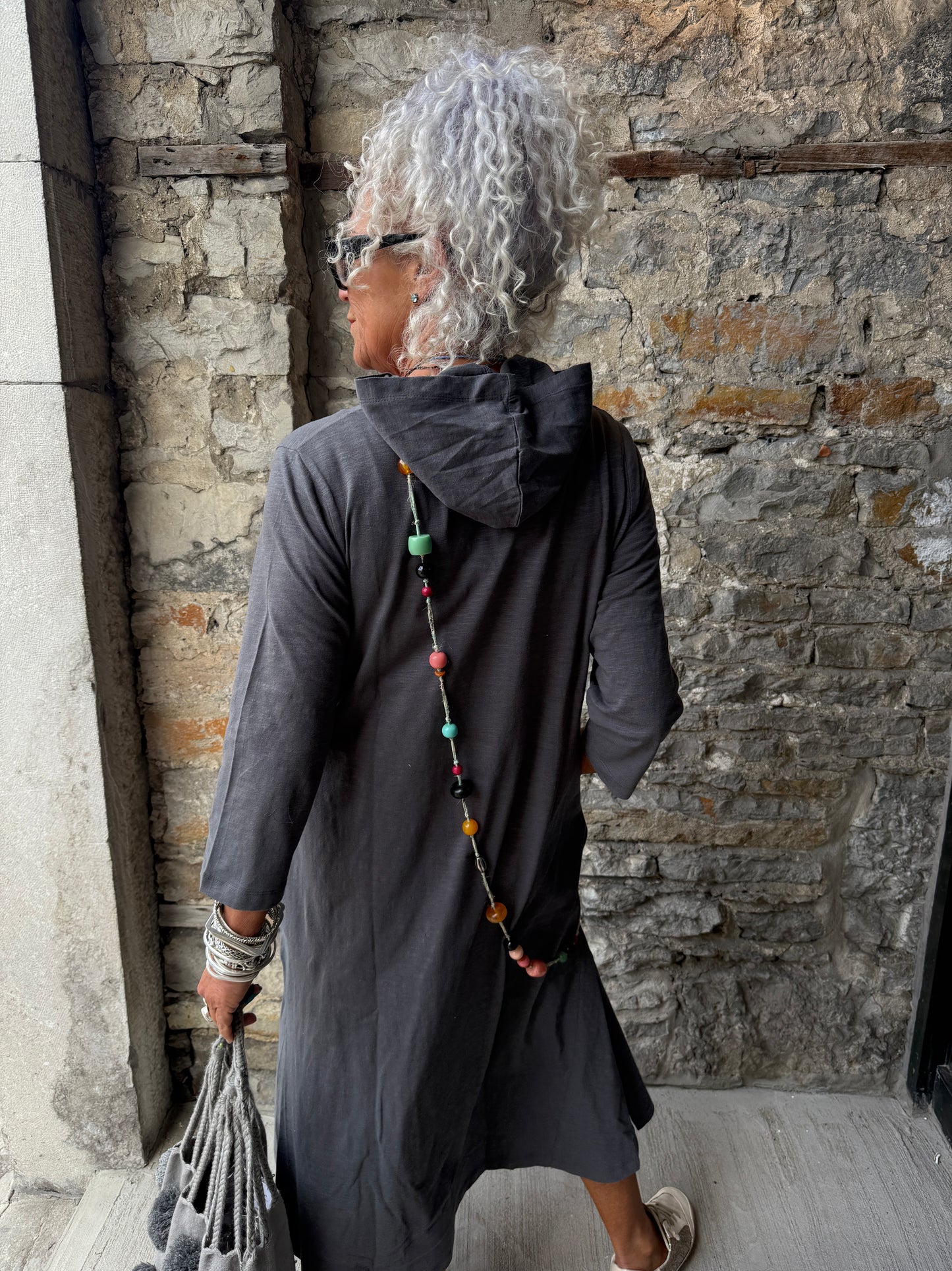100% Cotton Oversized Hoody Midi length A line dress with pockets- SLATE GREY