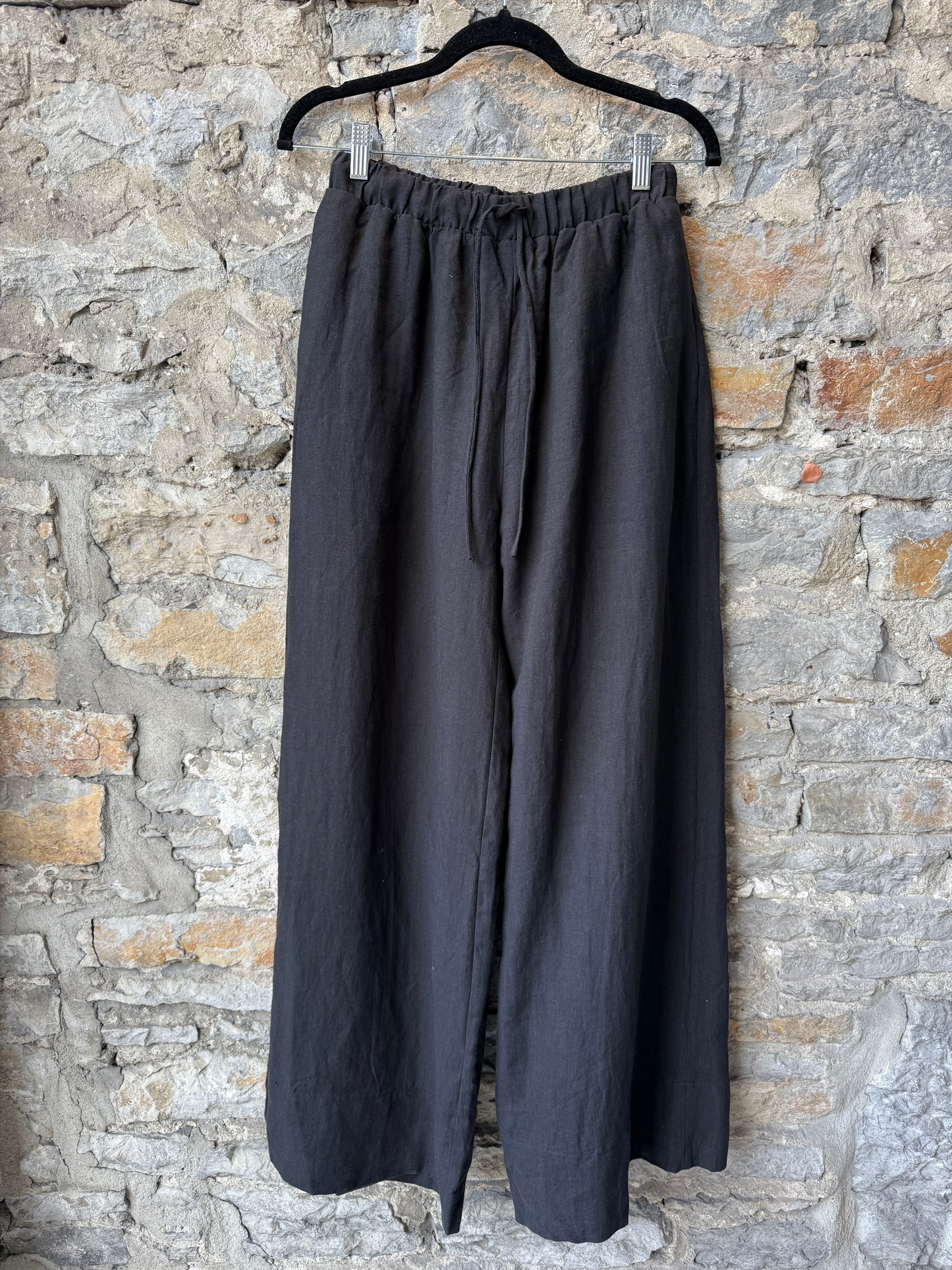 Hi Waist Black Linen Wide Leg Pant with POCKETS