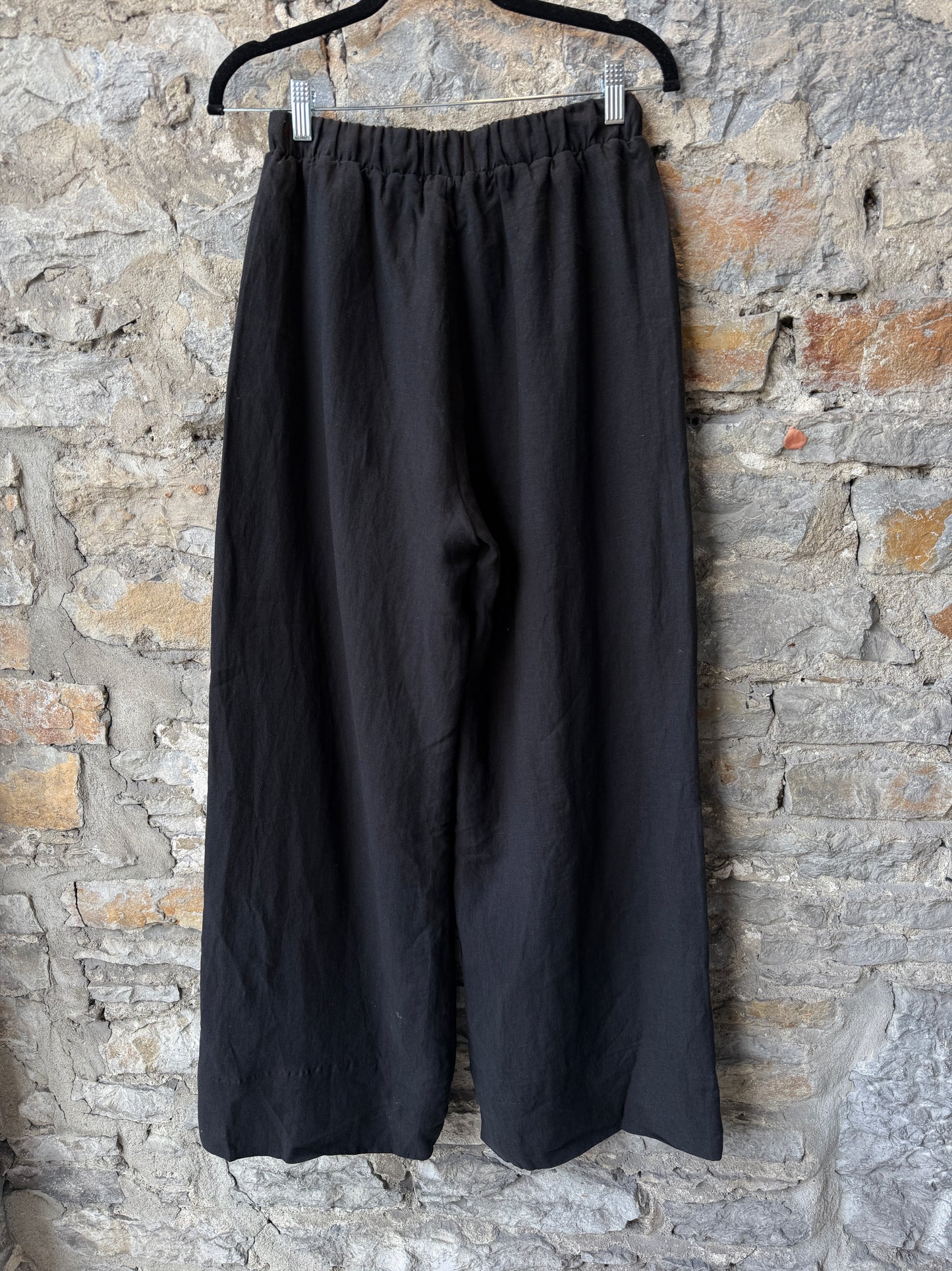 Hi Waist Black Linen Wide Leg Pant with POCKETS