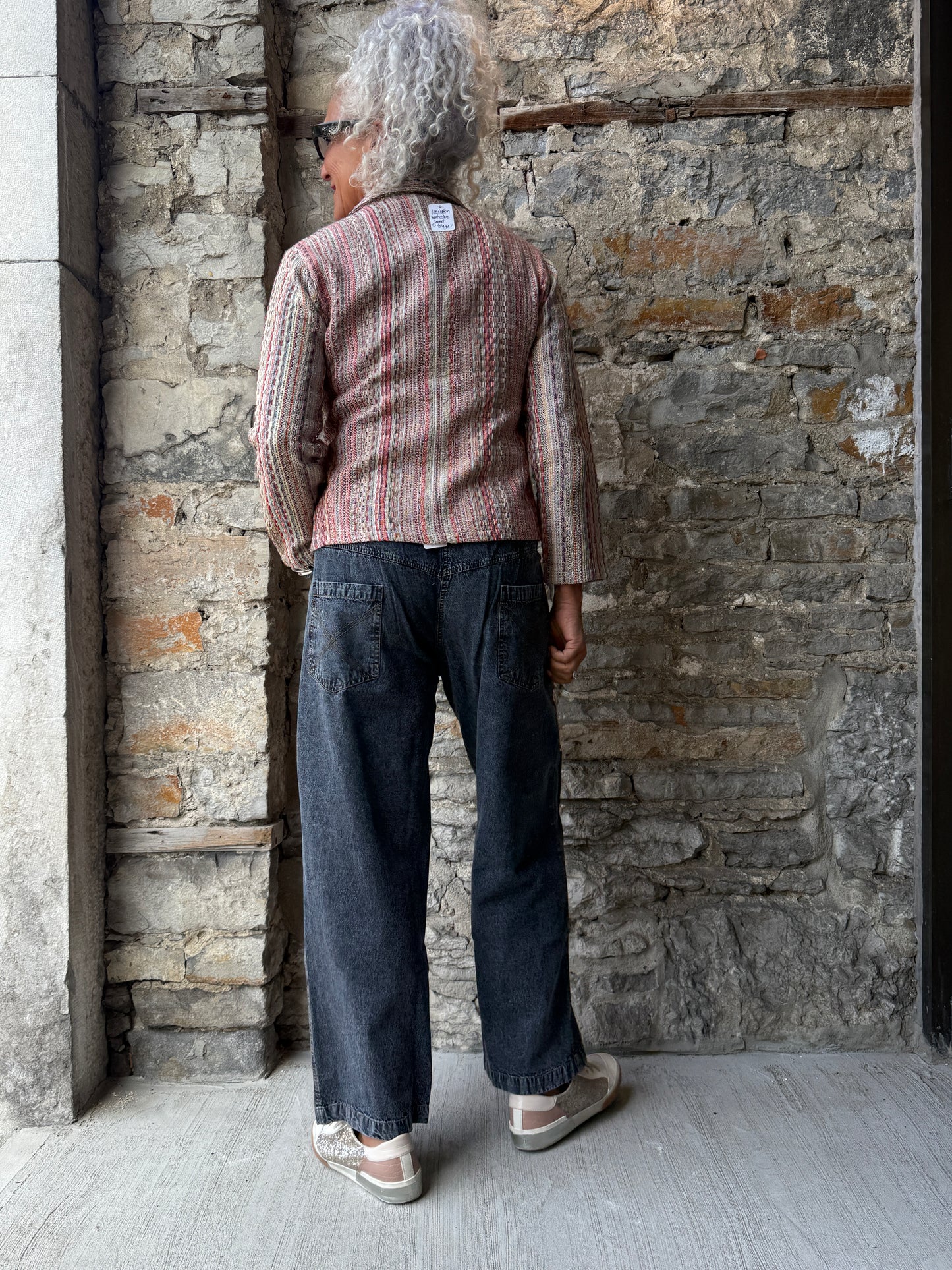 Hi Waist Multicolour Tapestry Jeans-Dark Wash