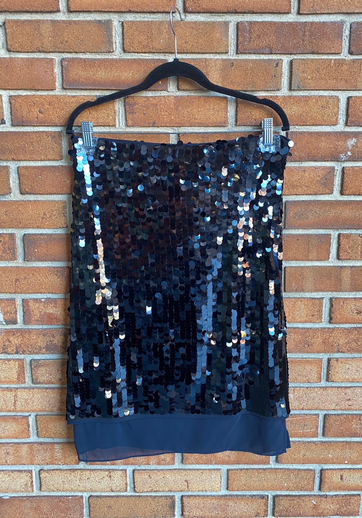 Dark Navy Sequin Skirt with Slit