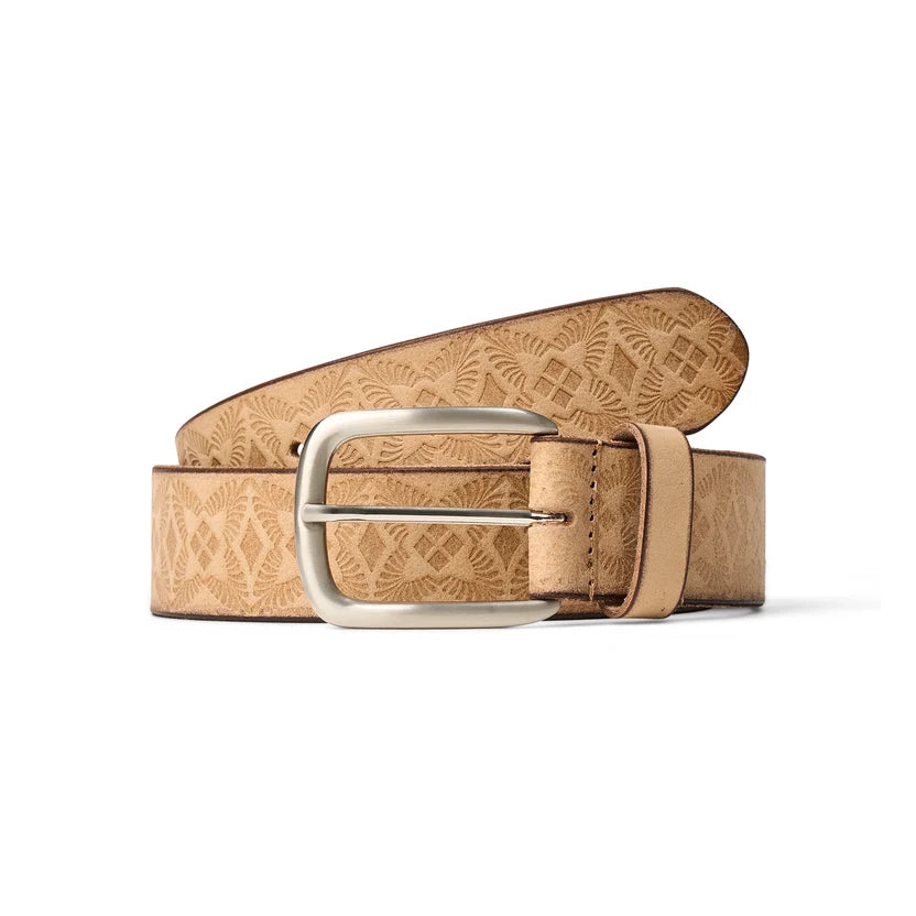 LEATHER BELT with EMBOSSED DETAIL -LIGHT TAN