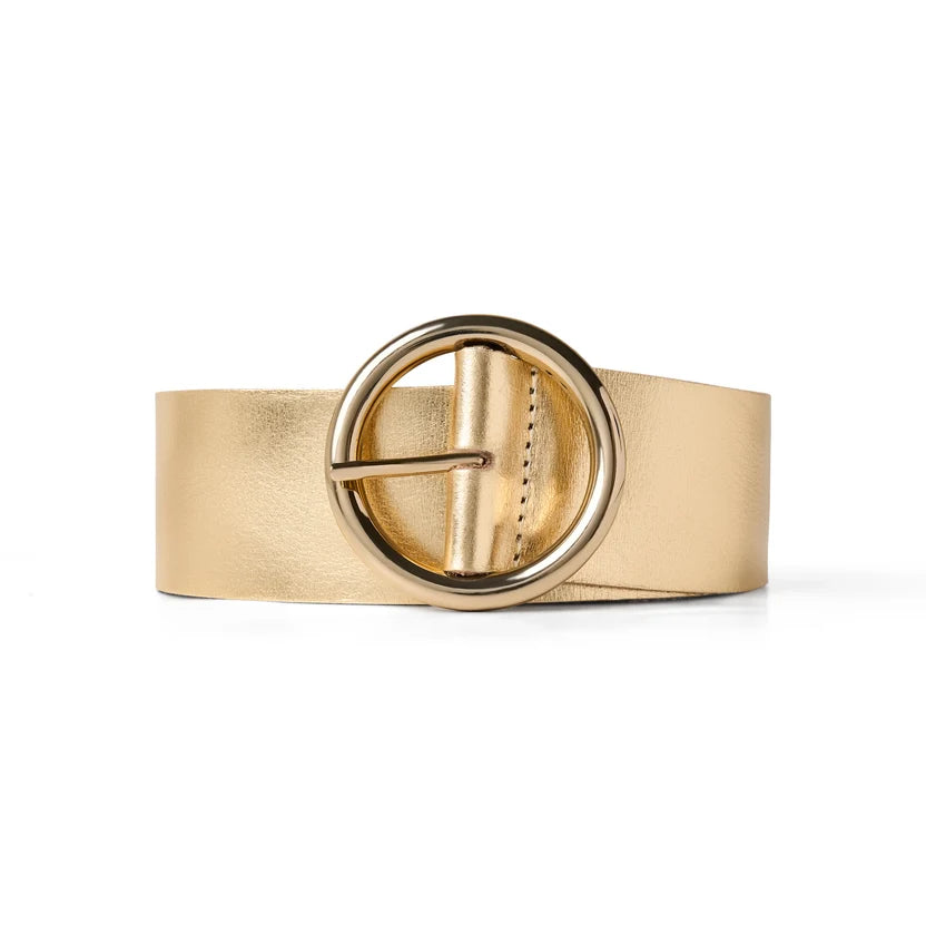 LEATHER BELT with CIRCLE BUCKLE- GOLD