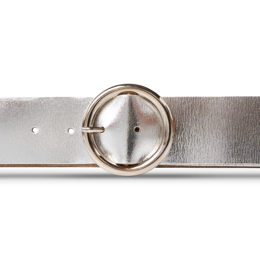 LEATHER BELT with CIRCLE BUCKLE- SILVER
