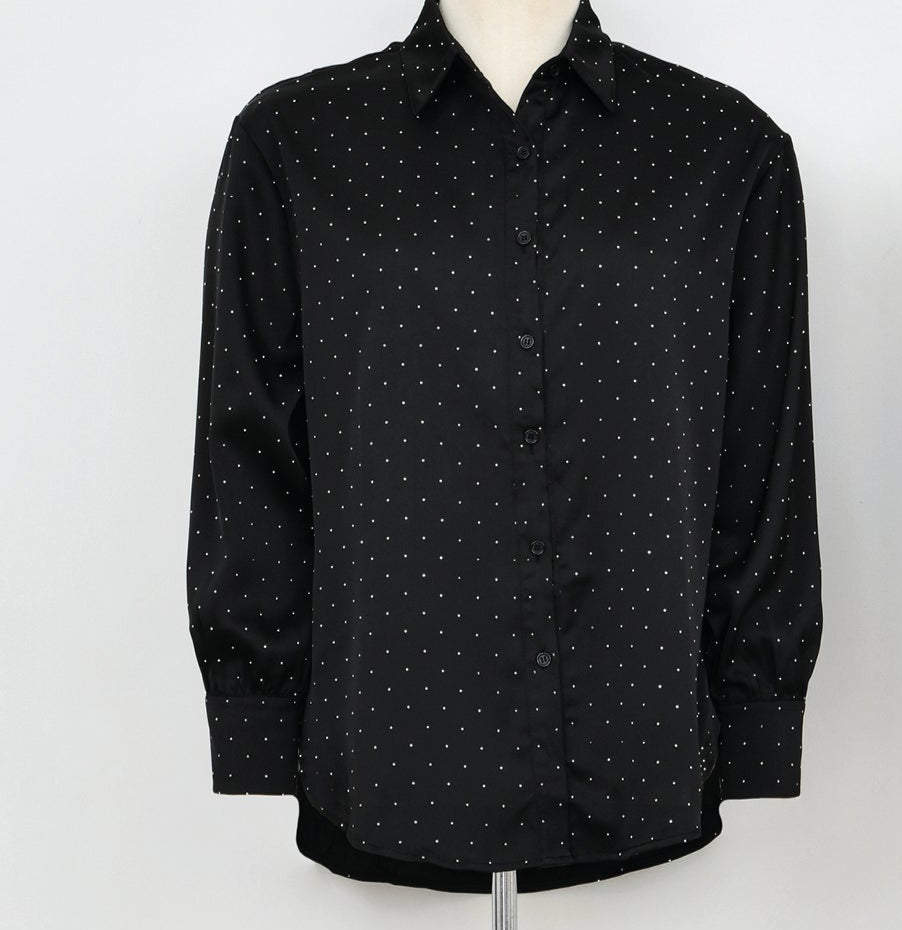 Black Rhinestone Collard Shirt