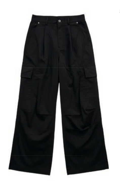 Wide Leg Relaxed Cargo Pant - BLACK