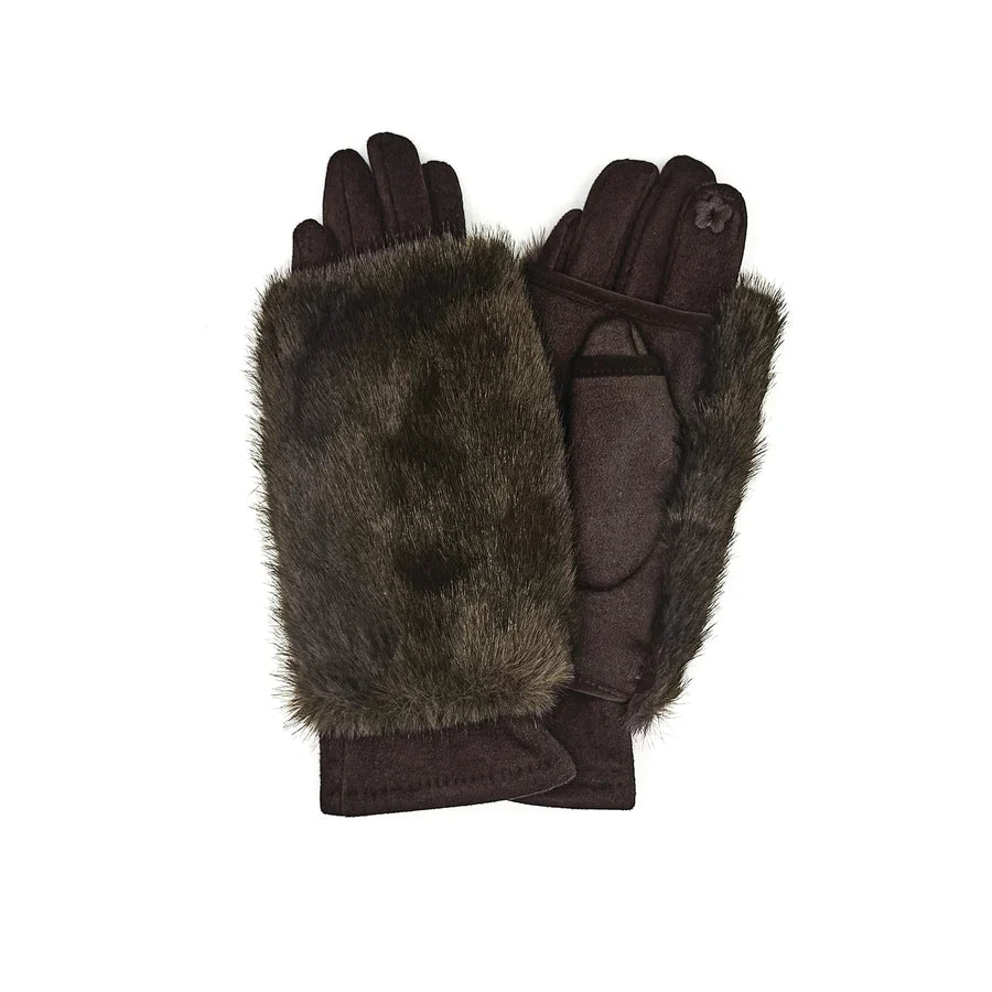 Faux Fur 2 in 1 Gloves- BROWN mix