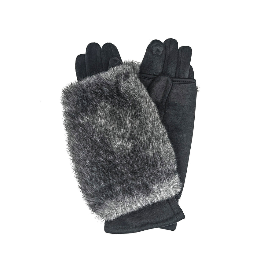 Faux Fur 2 in 1 Gloves- GREY mix