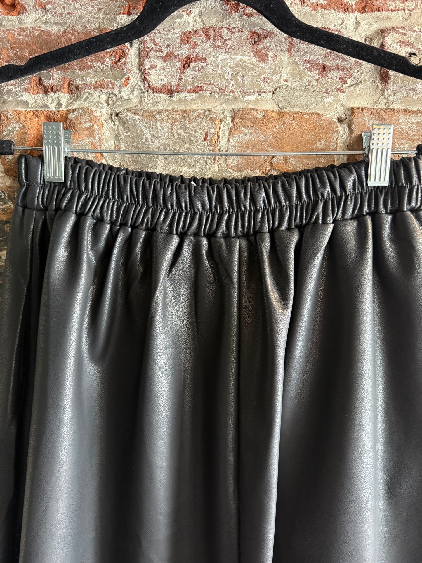 Pleather Midi Skirt with Pockets- BLACK