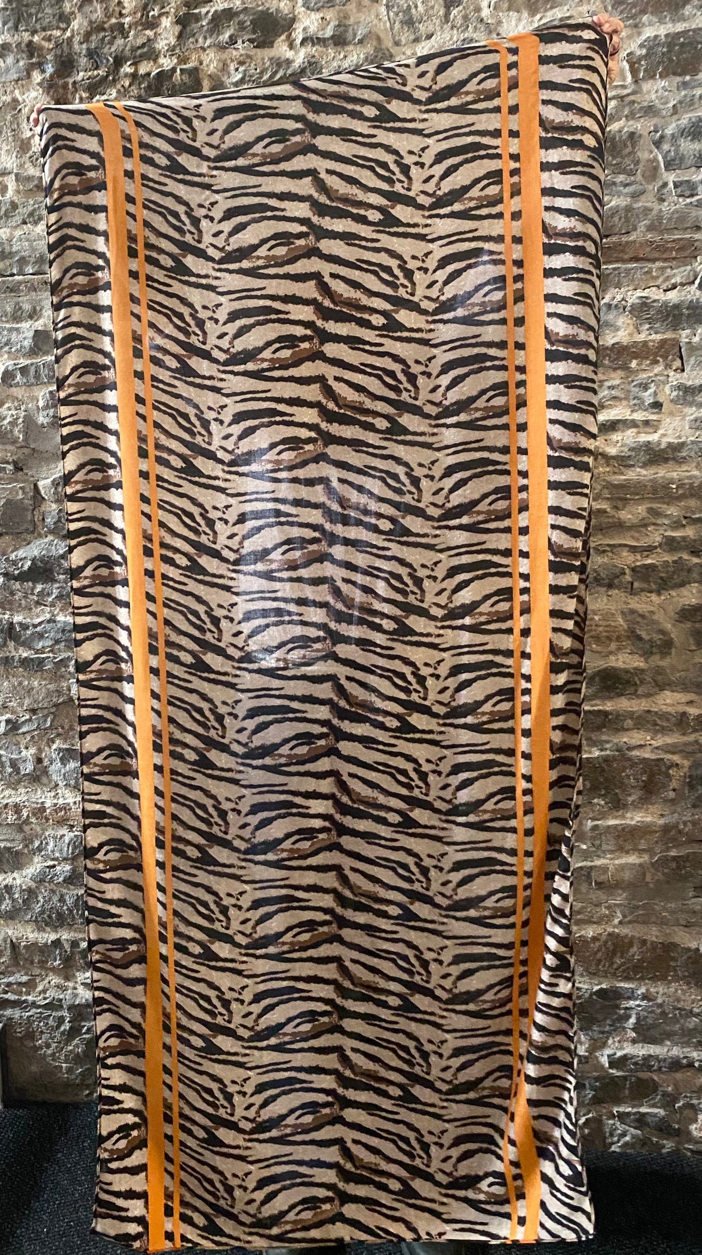 Oblong Orange Stripe Tiger Print Scarf