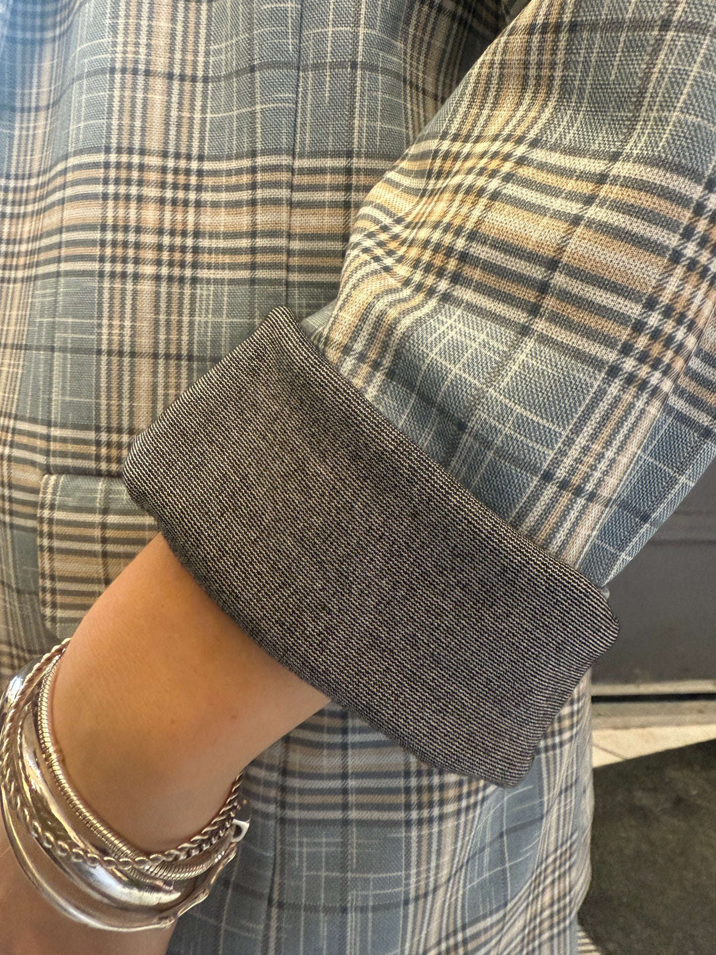 Plaid Boyfriend Blazer with Stretch - Blue Plaid