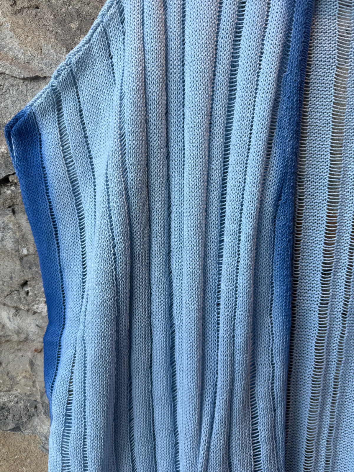 100% Cotton Knit Open Front Ombre Duster - Shades of Blue