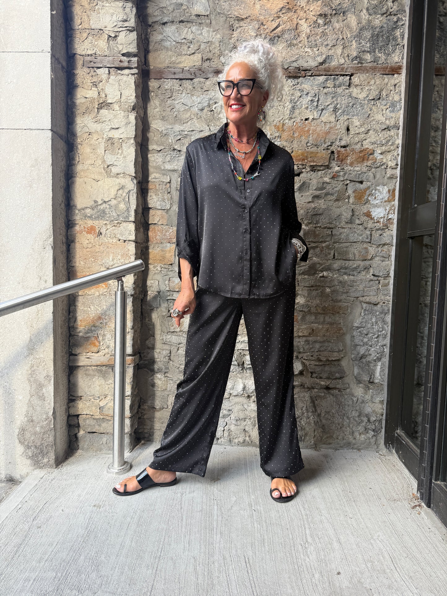 Black Rhinestone Collard Shirt