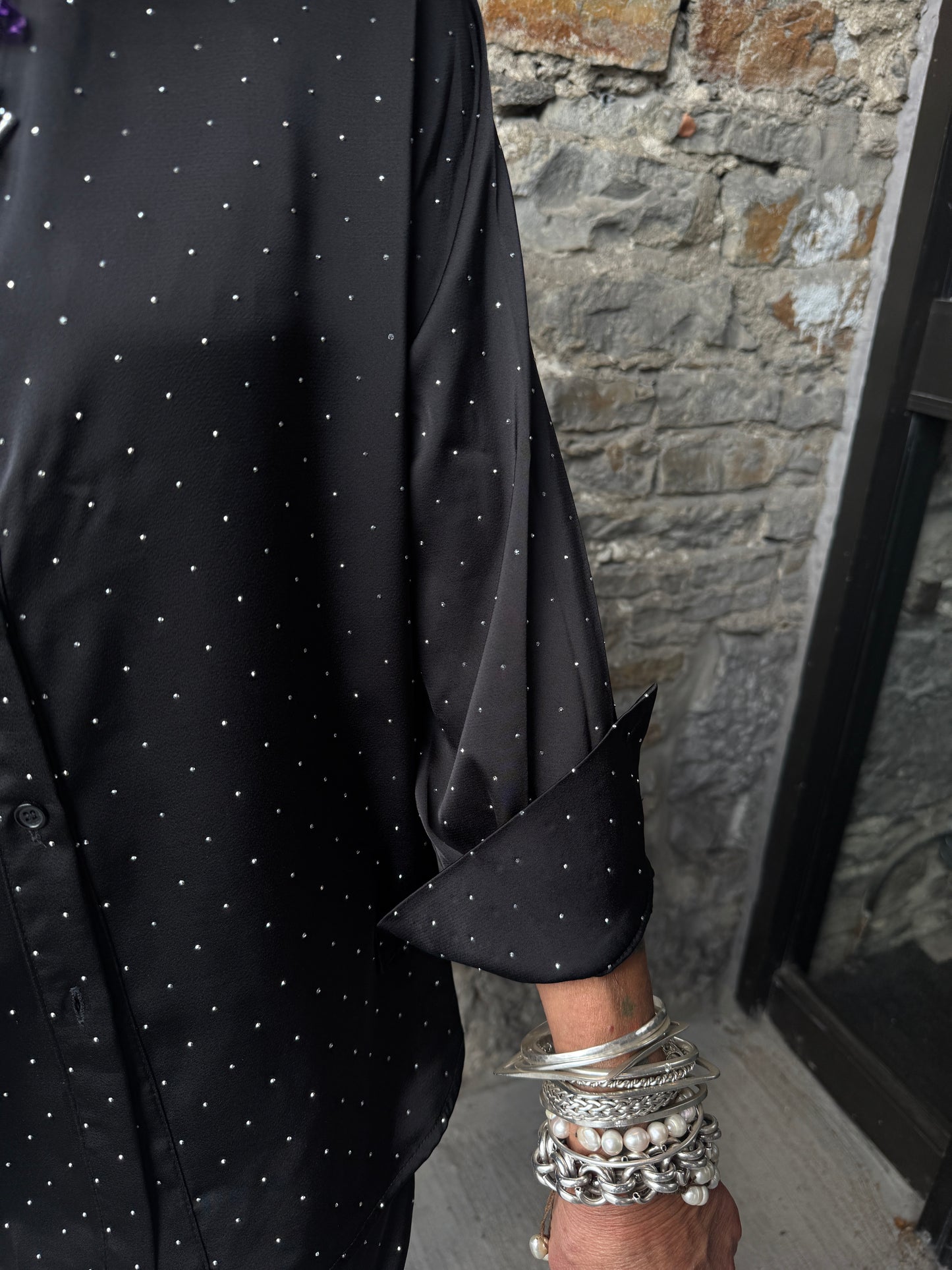 Black Rhinestone Collard Shirt