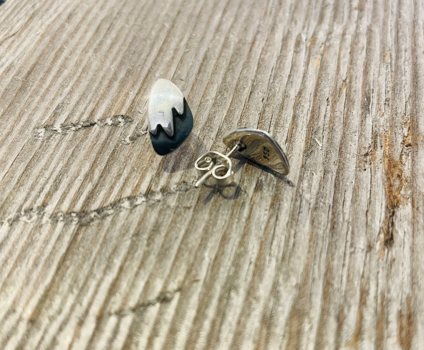 Small Sterling Silver Stud Post Earring- Modern Shape with Black