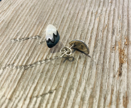 Small Sterling Silver Stud Post Earring- Modern Shape with Black