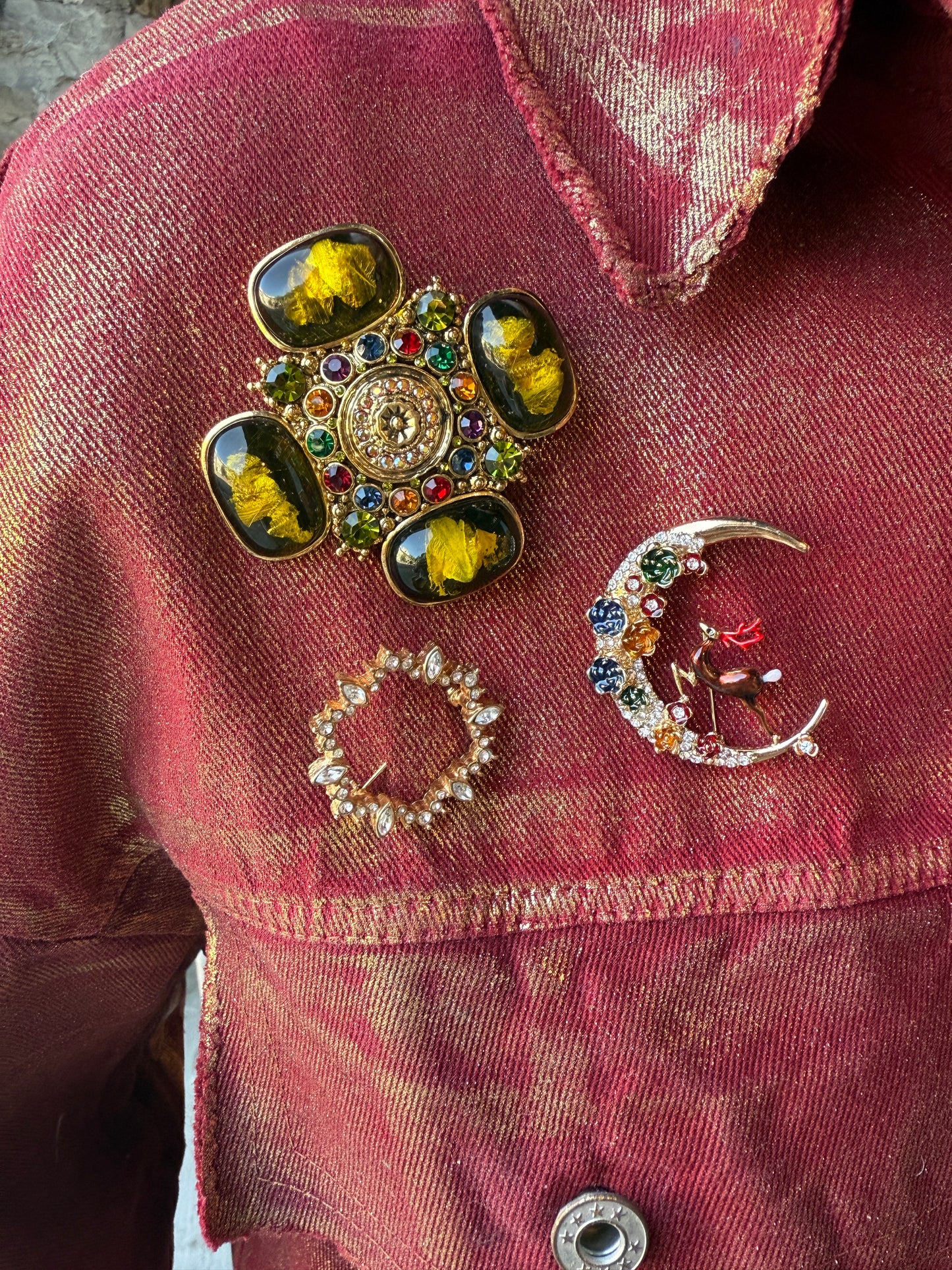 Red Cotton Barn Jacket with Gold Foil Detail