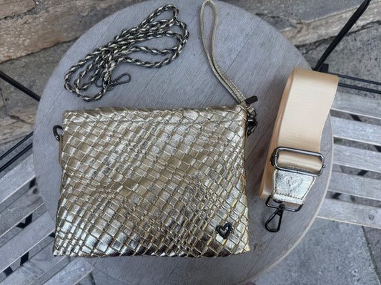 Hand Woven 3-in-1 Crossbody Messenger  Bag - GOLD