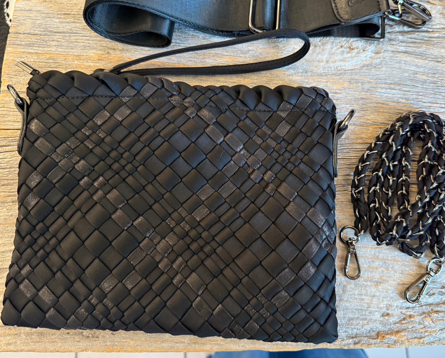Hand Woven 3-in-1 Crossbody Messenger Bag - BLACK