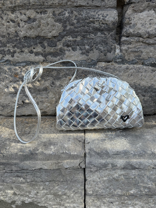 Woven Vegan Leather Clutch Bag - SILVER