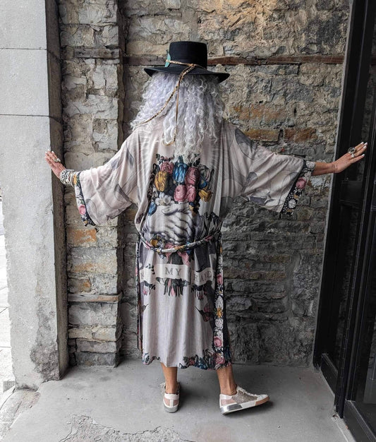 Floral Bohemian Kimono Duster with belt - ONE SIZE