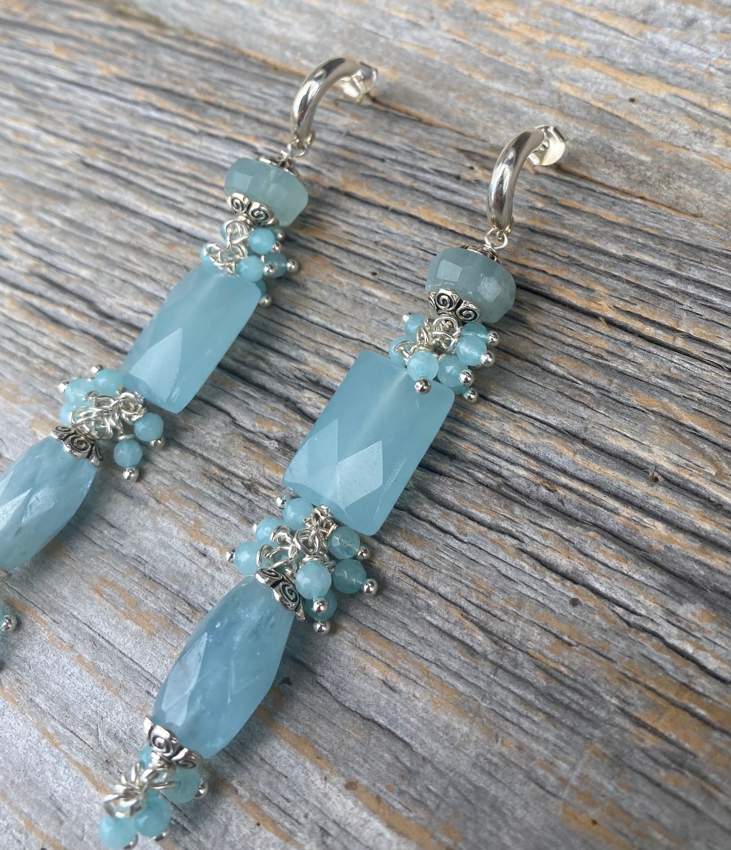 3" Semi Precious Faceted Baby Blue Earrings