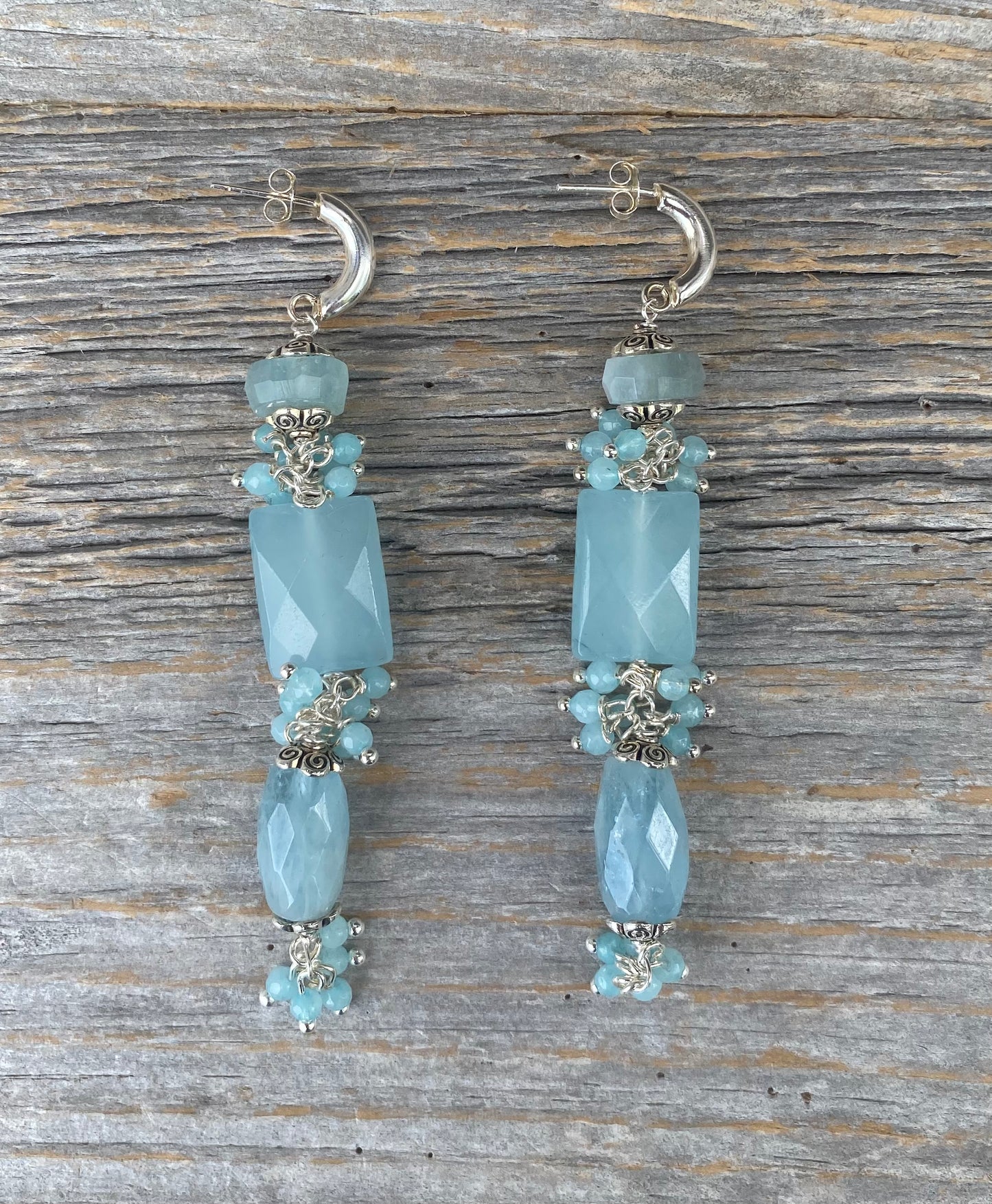 3" Semi Precious Faceted Baby Blue Earrings