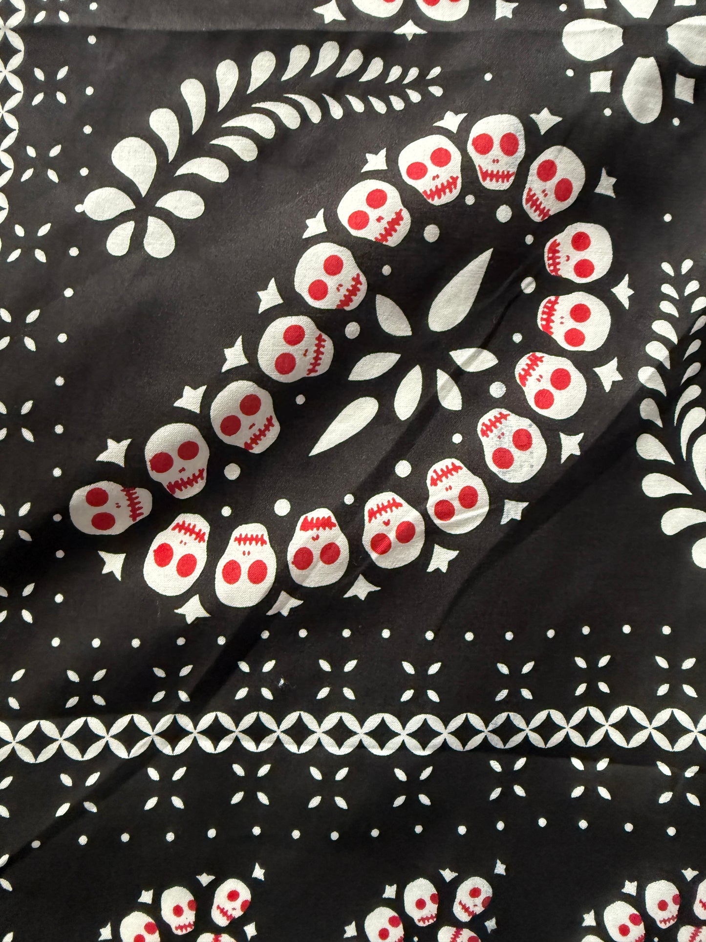 100% Cotton Square Black White Red Scarf- Bandana Print with Skulls