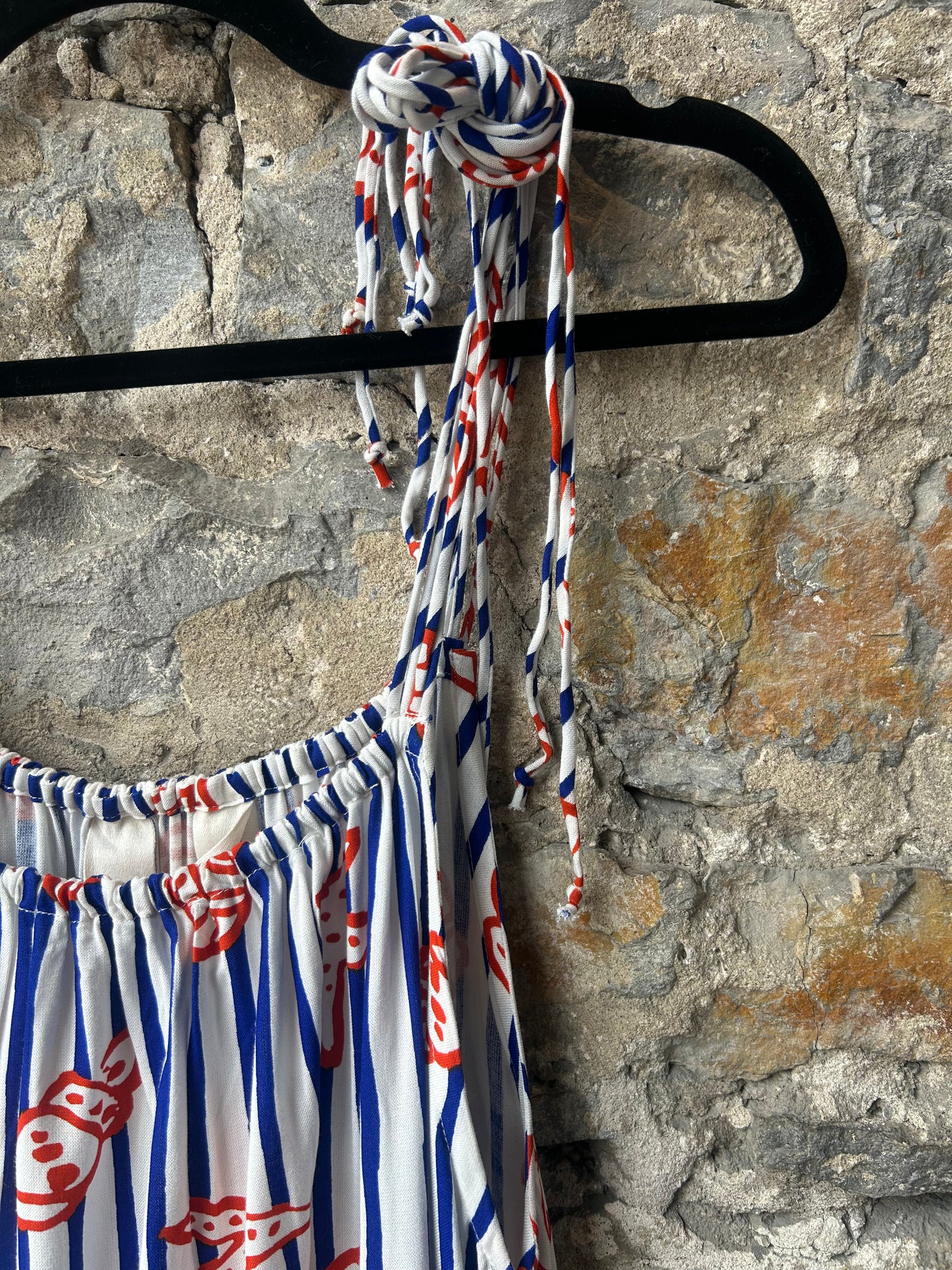 Blue and White Spaghetti Strap Striped Maxi Sundress POCKETS - Orange Sea Shell Pattern