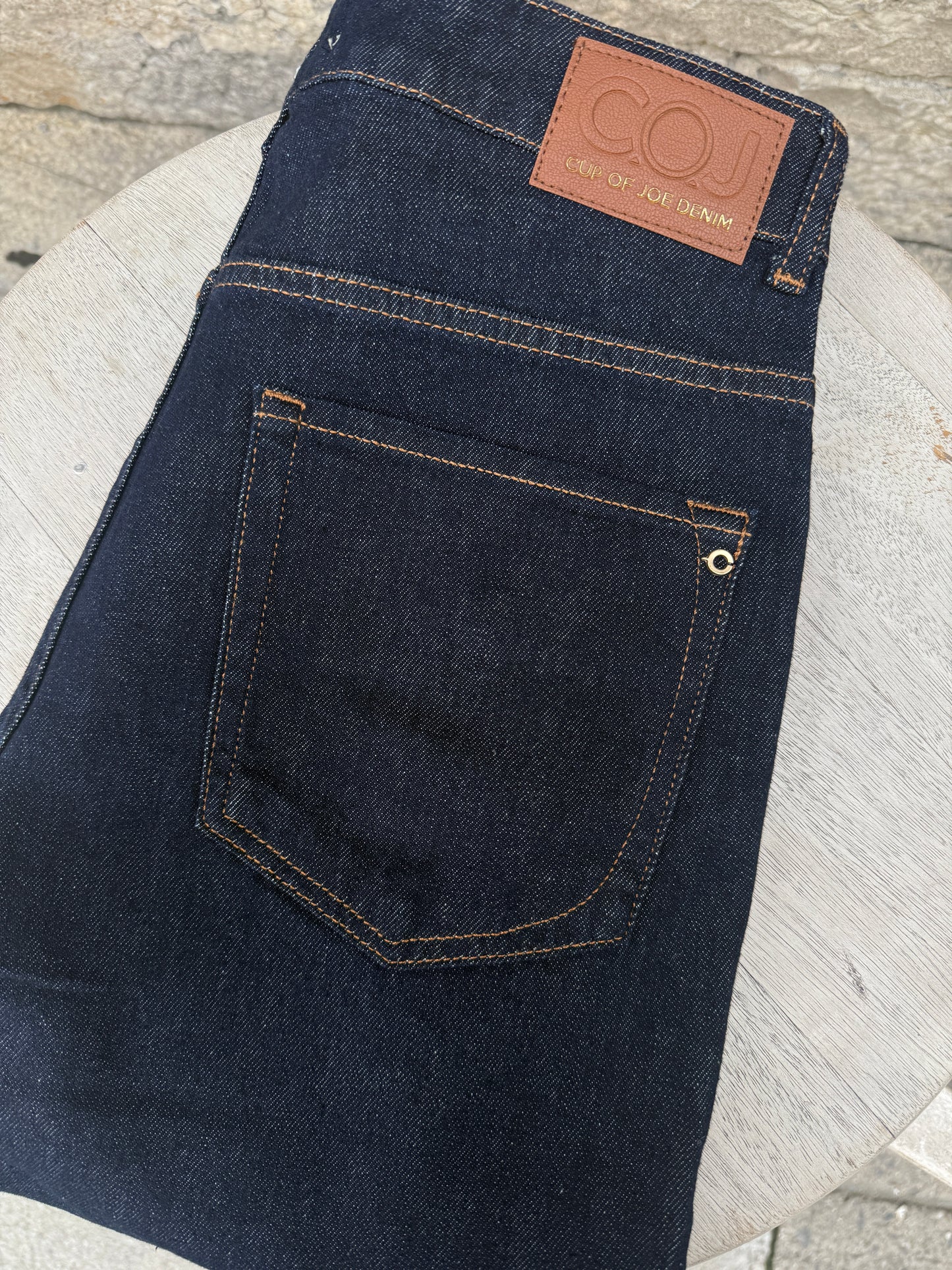 Mid Waist Straight Leg Cuffed Jean- DARK DENIM