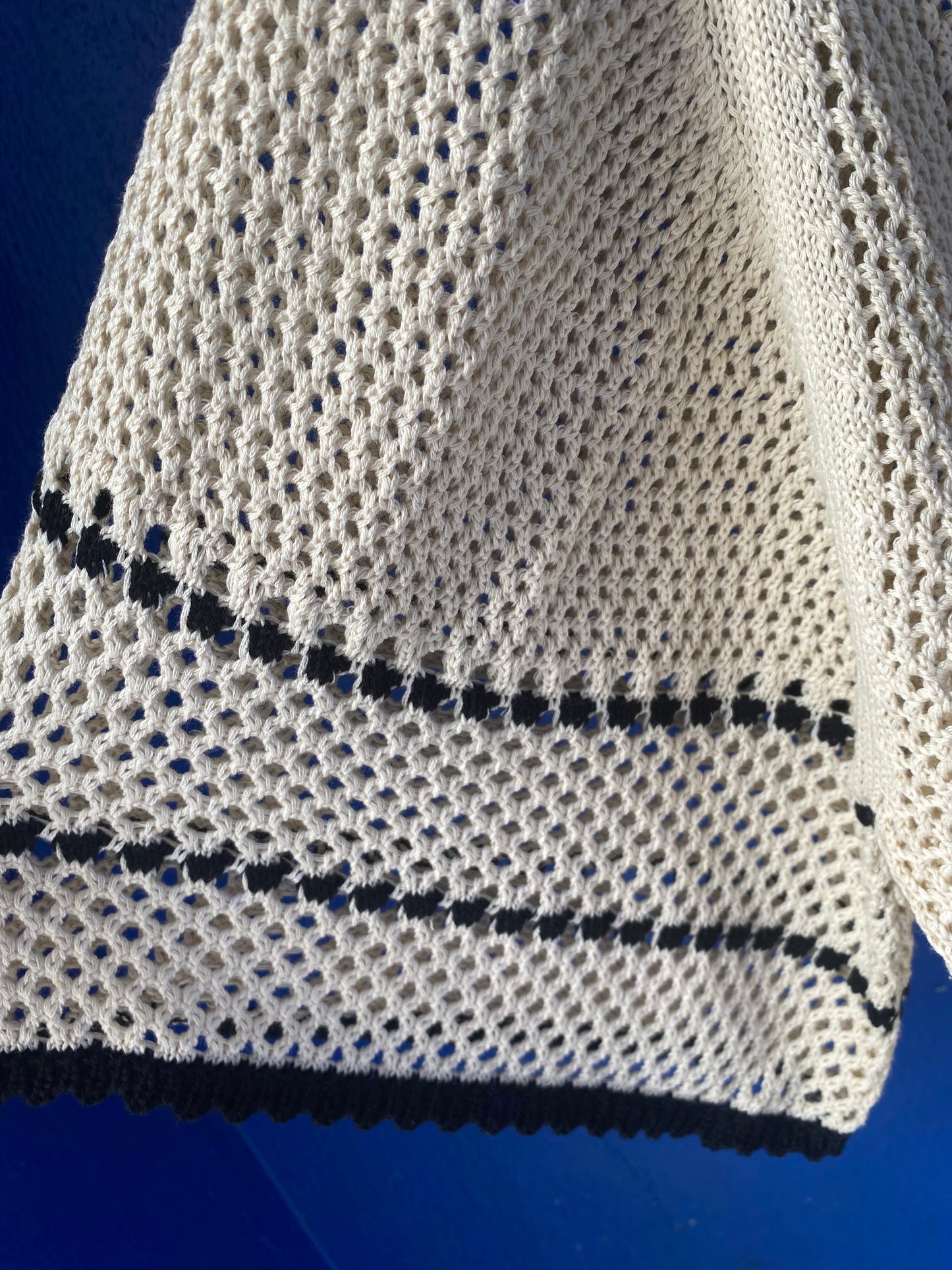 Oversized knit sweater with black trim- Cream and Black
